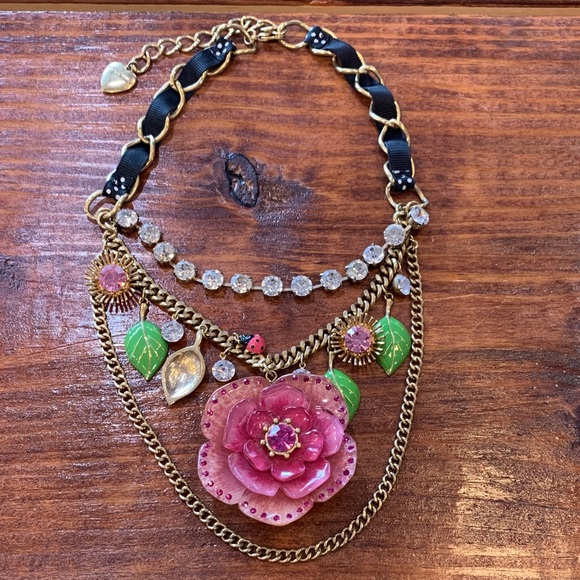 Vintage Betsey Johnson Secret Garden Ladybug Necklace - Picture 3 of 17
